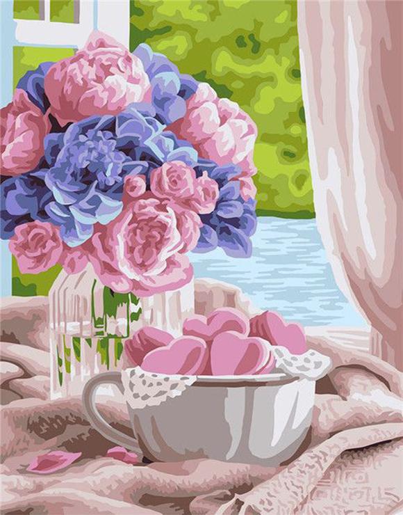 RUOPOTY Oil Painting By Number Rose Drawing On Canvas DIY Coloring By Numbers Flower Kits Acrylic Unique Gifts