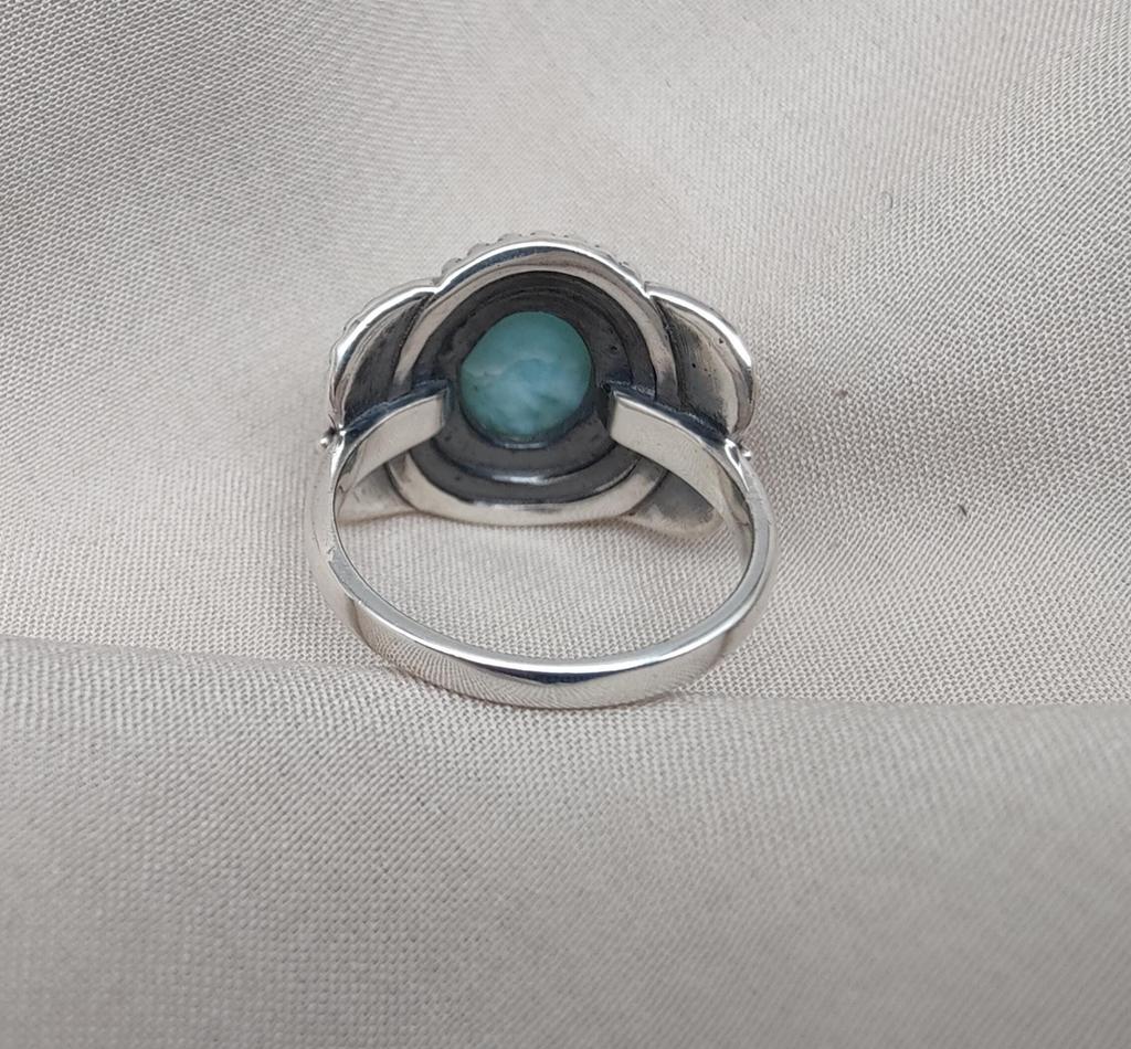 Larimar 925 Sterling Silver Ring: Oxidized Boho Statement Jewelry
