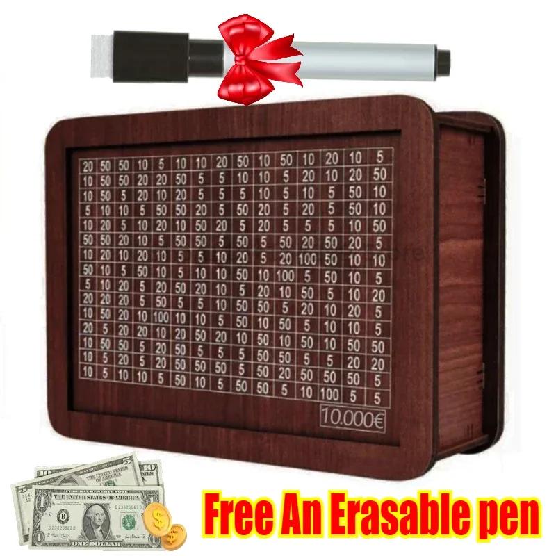 Wooden Piggy Bank Reusable Handmade Money Box, Piggy Bank with Saving Goal and Numbers To Check for Helps The Habit of Saving