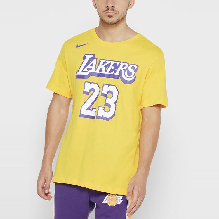 Nike NBA Lakers Basketball Sports Short Sleeve LeBron James 23 Yellow Men's BV8795-705