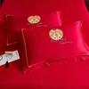 Cotton Wedding Pillowcases Set 48x74cm Embroidered Red Couple Bedding Chinese Traditional Marriage Ceremony