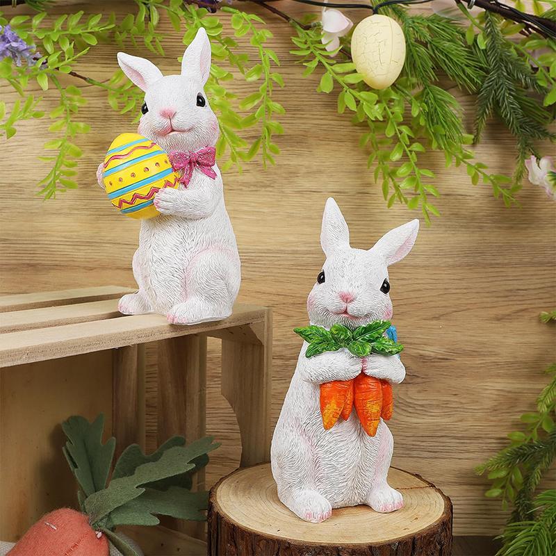 Easter Bunny Figurine Decor, Standing Spring Resin White Rabbit Statue Tabletop Ornament, Festival Present For Garden Home
