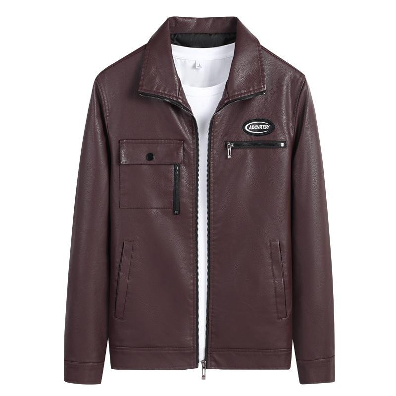 Multi-bag lapel tooling locomotive men's leather jacket winter velvet fashion casual leather jacket men