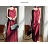 Elegant French V-Neck Spaghetti Strap Satin Dress with Slimming Design
