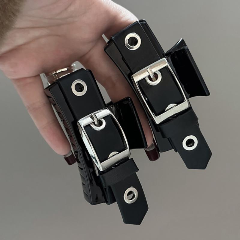 

Панк Стиль Матовый Прямоугольный Зажим для Волос из ПУ Кожи Большой Зажим-Акула для Женщин, Однотонный Аксессуар для Волос с Полым Дизайном one size