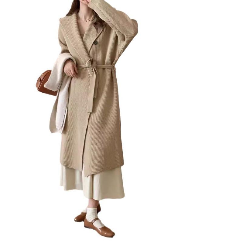 Autumn and Winter New Temperament Hooded Knitted Cardigan Coat Women's Medium and Long Loose and Thin Sweater Jacket