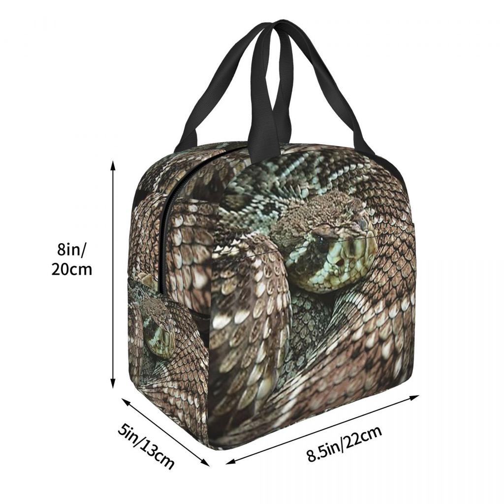 Schlange, Gerollte Diamantklapperschlange Isolierte Lunchtasche für Damen Kinder Auslaufsichere Lebensmittelboxen Thermische Lunchbox Tragetasche