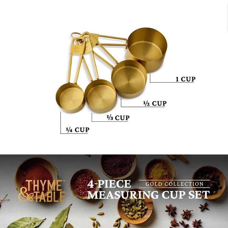 4 Piece Gold Stainless Steel Nesting Measuring Cup Set Durable Kitchen Essential Accurate Measurement Cups Versatile Nesting