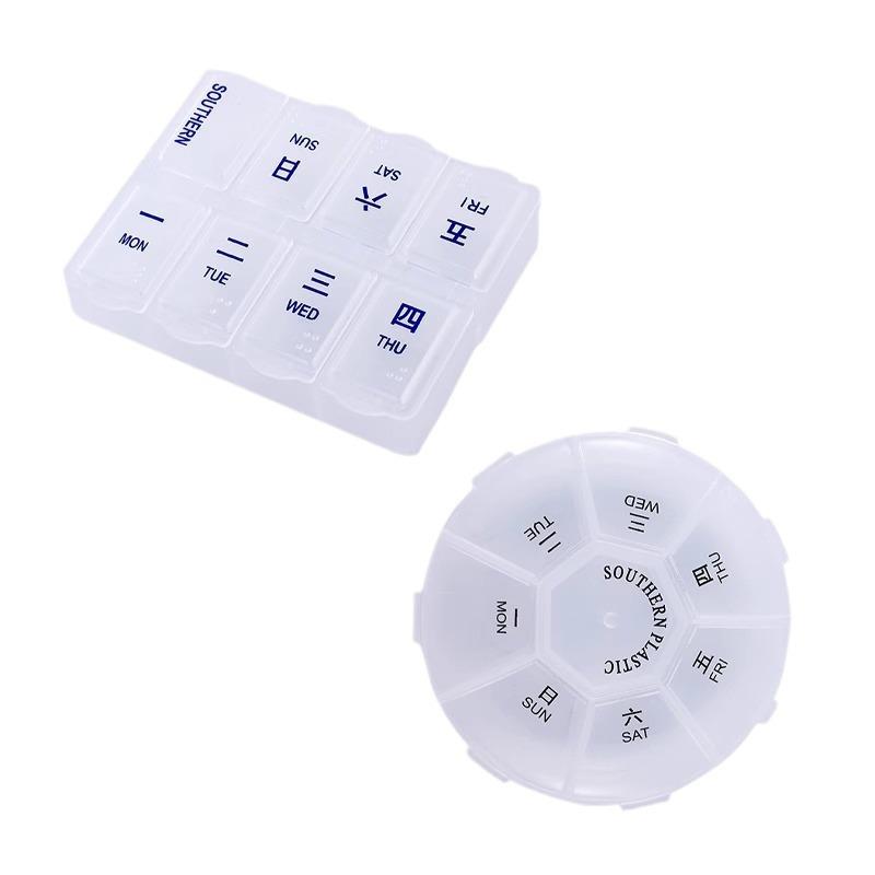 7 Grid Round Pill Box, Portable Weekly Medicine Organizer
