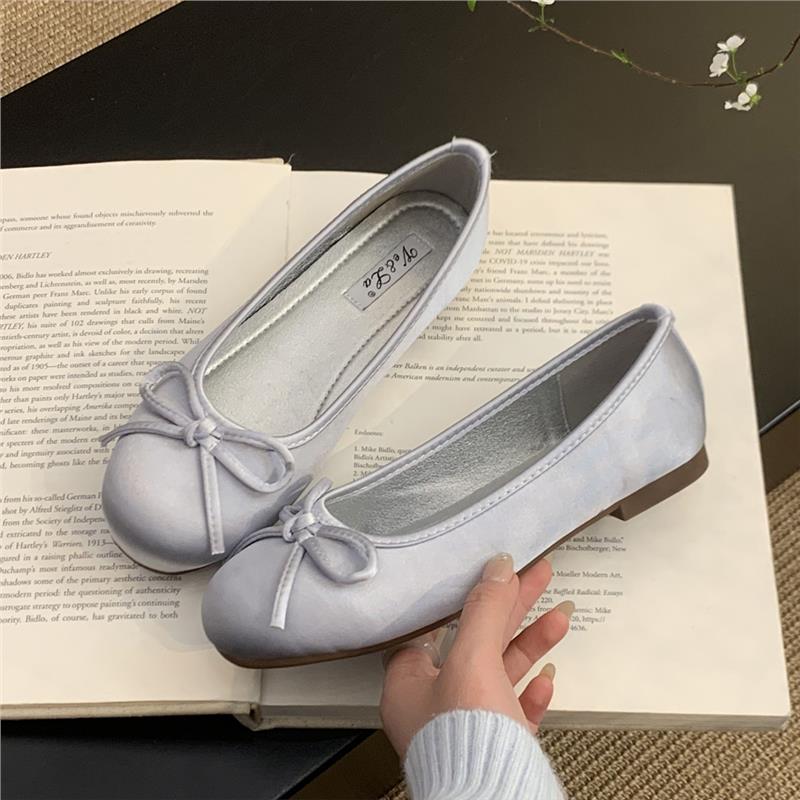 Soft sole round head ballet single shoes women's spring new silk and satin surface comfortable flat bottom one pedal