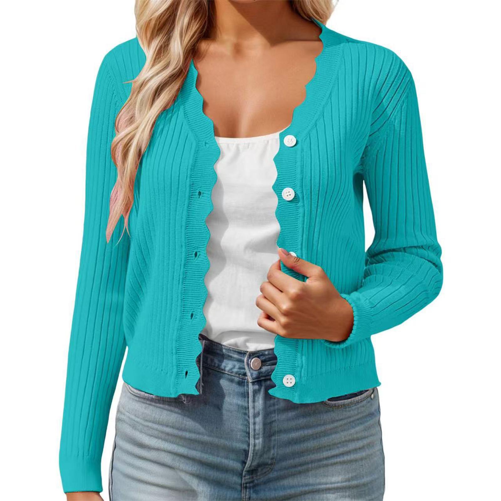 Women s Color Casual Cardigan With V-neck Thin Short Knit Jacket M