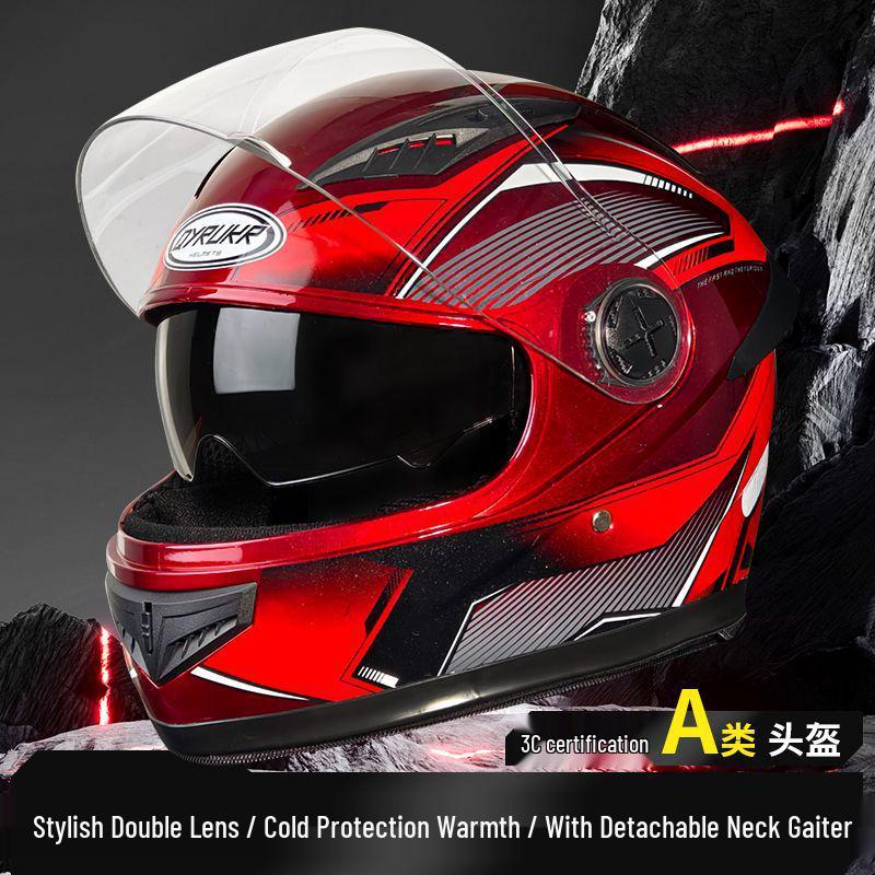 New 3C-Certified Full Face Motorcycle Helmet - Double Lens, All-Season, Cool, Cold-Proof, Rain-Proof, Unisex.