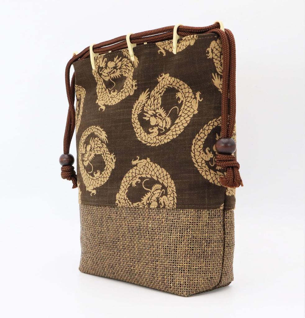Maruzen Drawstring Bag with Shingen Maruryu Made in 24 x 20 x 7 cm Wickerwork, Bag, Design, Japan, Brown, Approx.