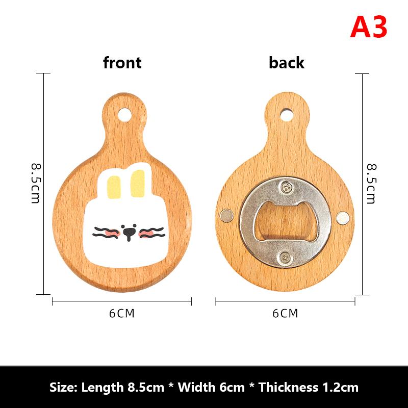 Cartoon Magnetic Bottle Opener Wooden Beer Fridge Magnetic Sticker Cute Mini Pizza Pan Bottle Opener