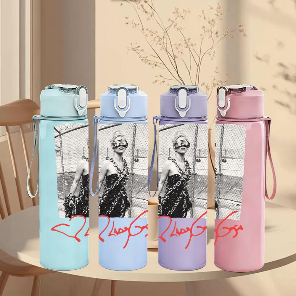 1PC Female Portrait 750ml Sports Water Bottle Leakproof Straw Lid Outdoor Office Home