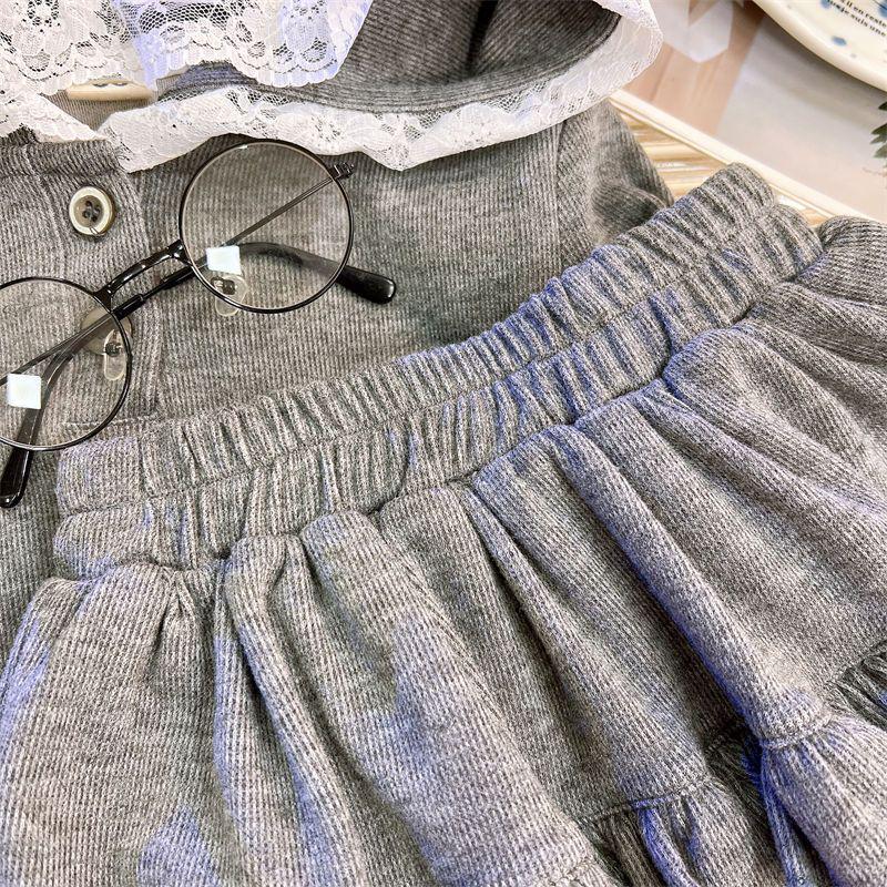 Spring Girls' Lace Hooded Sweatshirt & Skirt Set