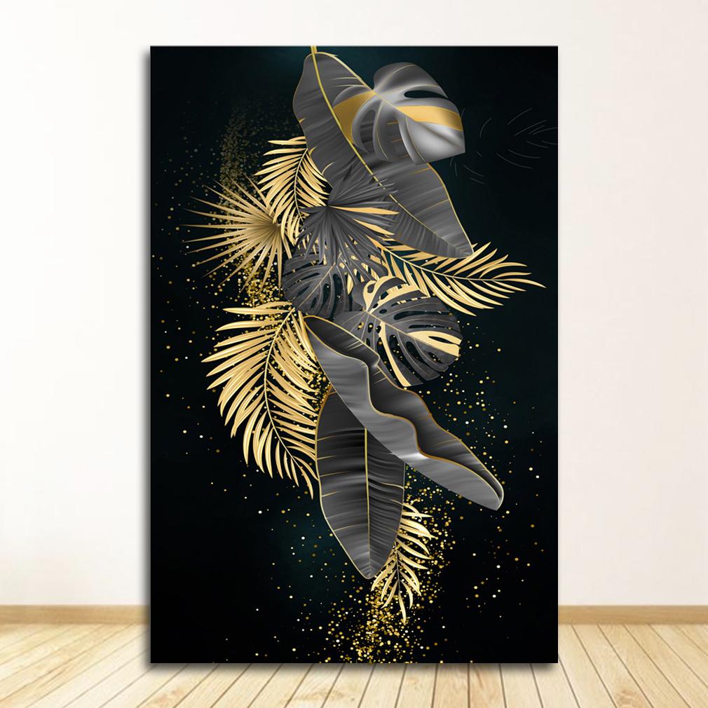 Nordic Canvas Painting Wall Art Tropical Leaves Posters and Prints for Living Room Decor Gold Plant Picture Home Decor Wholesale