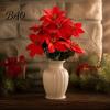 Vibrant Red Poinsettia Bunch for Home Artificial Flowers, Christmas Bouquet with Berries, Faux Silk Realistic Decorative Plants Floral Stems