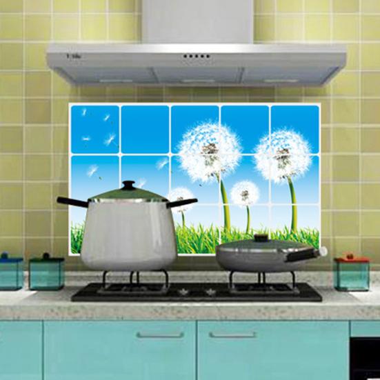 Oil-proof Kitchen Wall Sticker Rose Tulip Flower Dolphin Dandelion Self-adhesive Waterproof