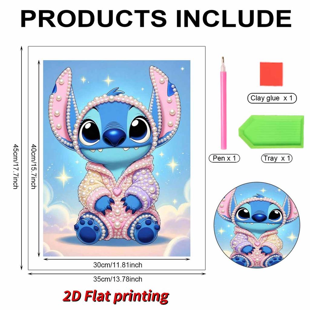 Lilo and Stitch Q Version Macaron Pajamas Pearl Painting Disney Pearl Decorated Ears Clouds Starry Sky Frameless Art Painting