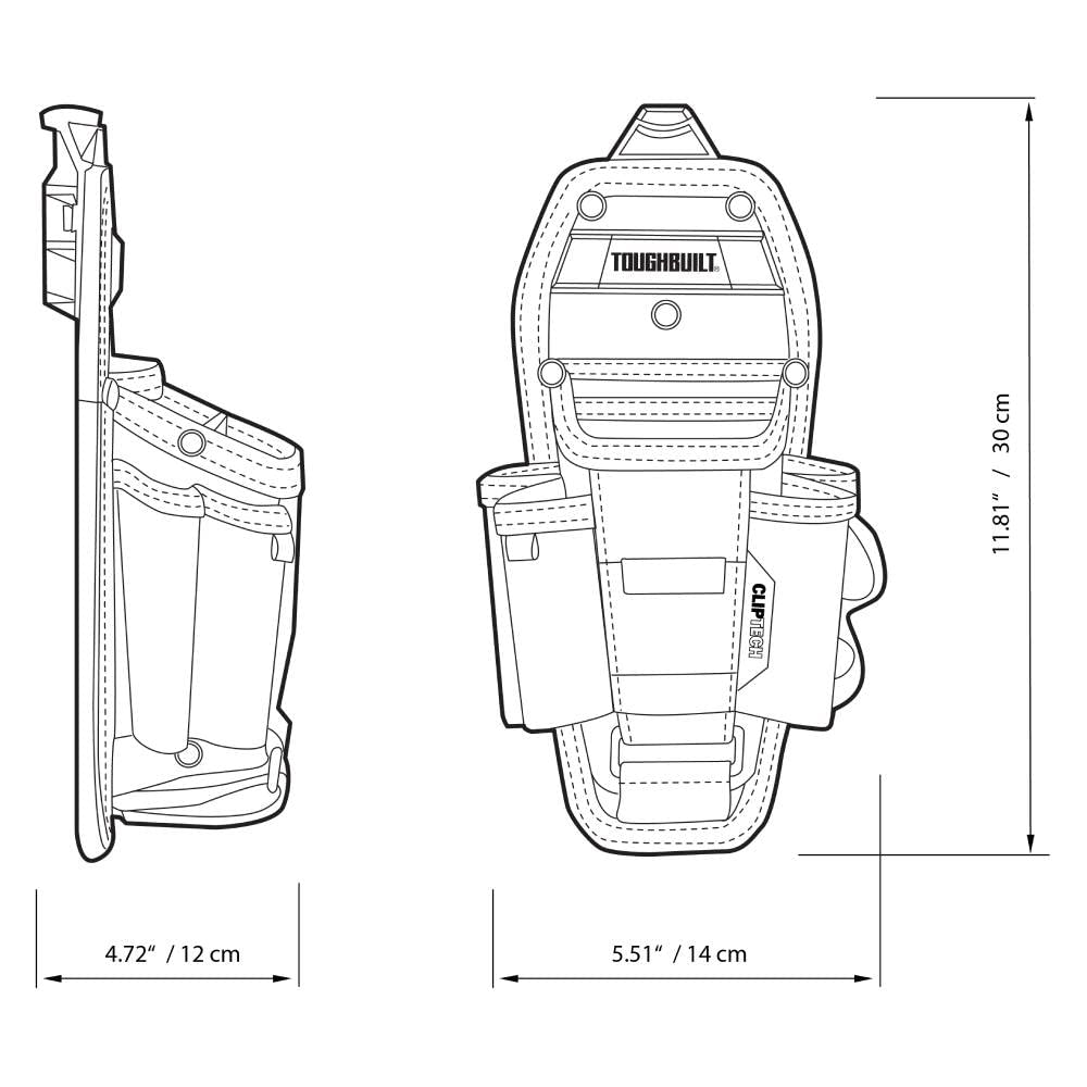 ToughBuilt - Technician's 7-Pocket Pouch - Large - ClipTech™ Pouch with Clip/Insert, 4 Perfect Fit Screwdriver Loops, 12 Pockets/Loops, Measuring Tape