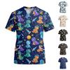 Top da Lavoro da Donna con Scollo a V, Manica Corta, Tasche, Stampa Animalier, Camice Medico, Leggero, Vestibilità Comoda per Professionisti Sanitari