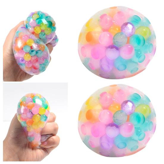 Rainbow Bead Stress Ball with Glitter Soft TPR Squeeze Toy for Anxiety Relief Colorful Fidget for Kids Adults Fun Decompression Gadget
