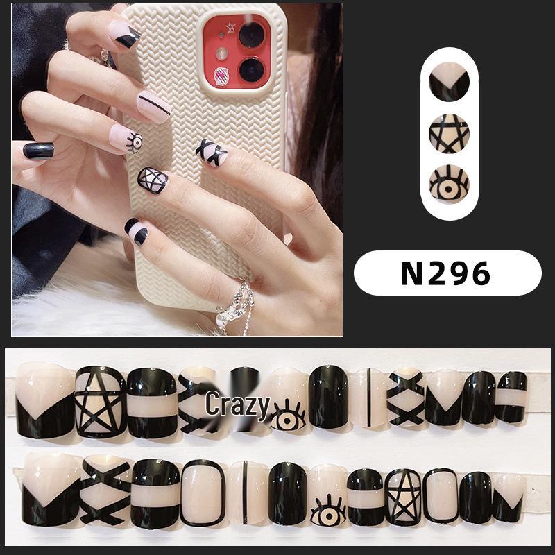 

Sweet & Cool Geometric Black Press-On Nails with Little Devil Eyes & Detachable Nail Stickers