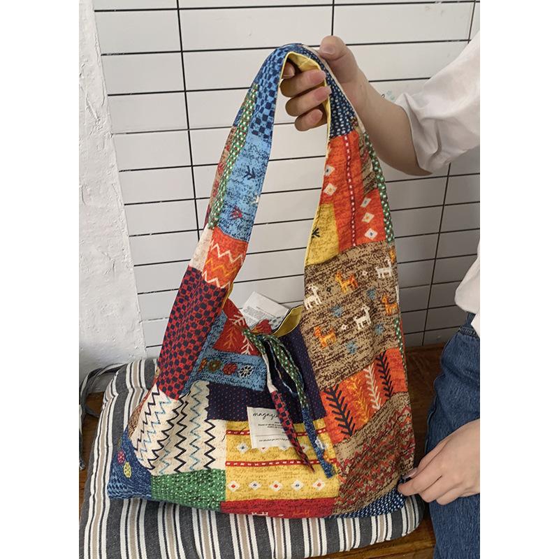 Casual canvas bag Korean lazy style underarm bag 2025 new bohemian style large-capacity shoulder bag