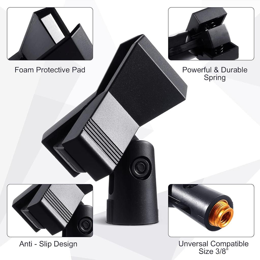 Yeshone 4 Pieces Mic Clips for Stands with 4 Adjustable Adapters Microphone Holder Wireless Mic Holder Clamp with 5/8 Inch Male To 3/8 Inch Female