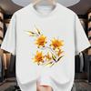 Golden Floral Print Mens Cotton Graphic Tee Casual Short Sleeve TShirt Breathable Summer Fashion
