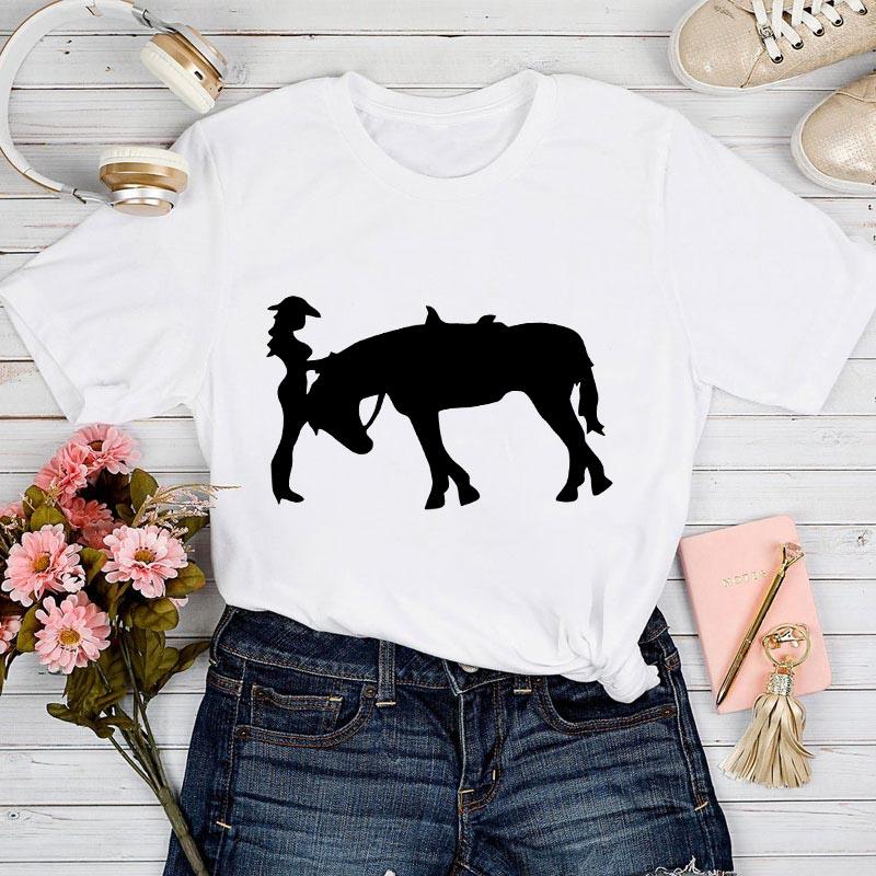 Modna koszulka damska 2025 Nadruk z kreskówkowym koniem Damska koszulka T-shirt Codzienna śmieszna koszulka dla pani Letnie ubrania dla kobiet Koszulki T-shirt
