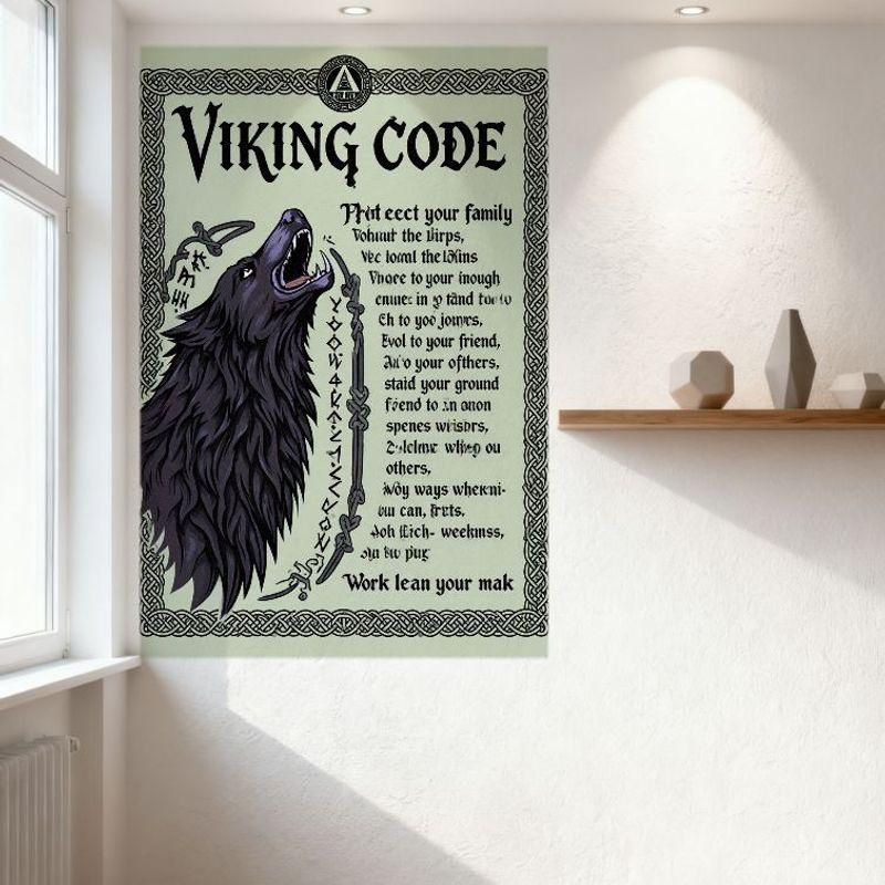 Viking Code Norse Mythology Metal Tin Sign Vintage Gothic Wolf Decor for Home Bar Man Cave Cafe Restaurant