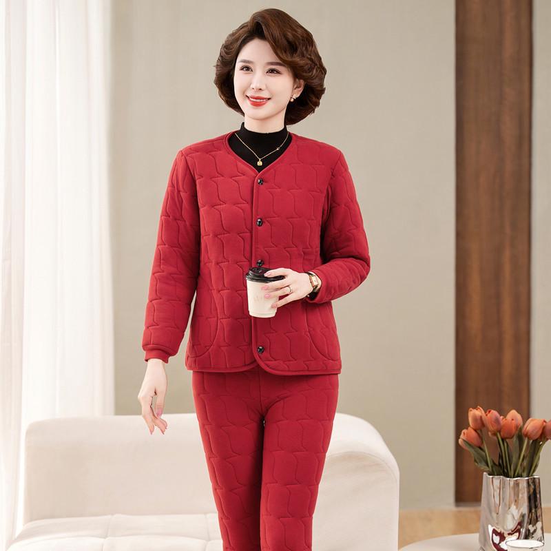 Women's Winter 3-Piece Set: Silk Cotton Coat & Outerwear for Middle-Aged