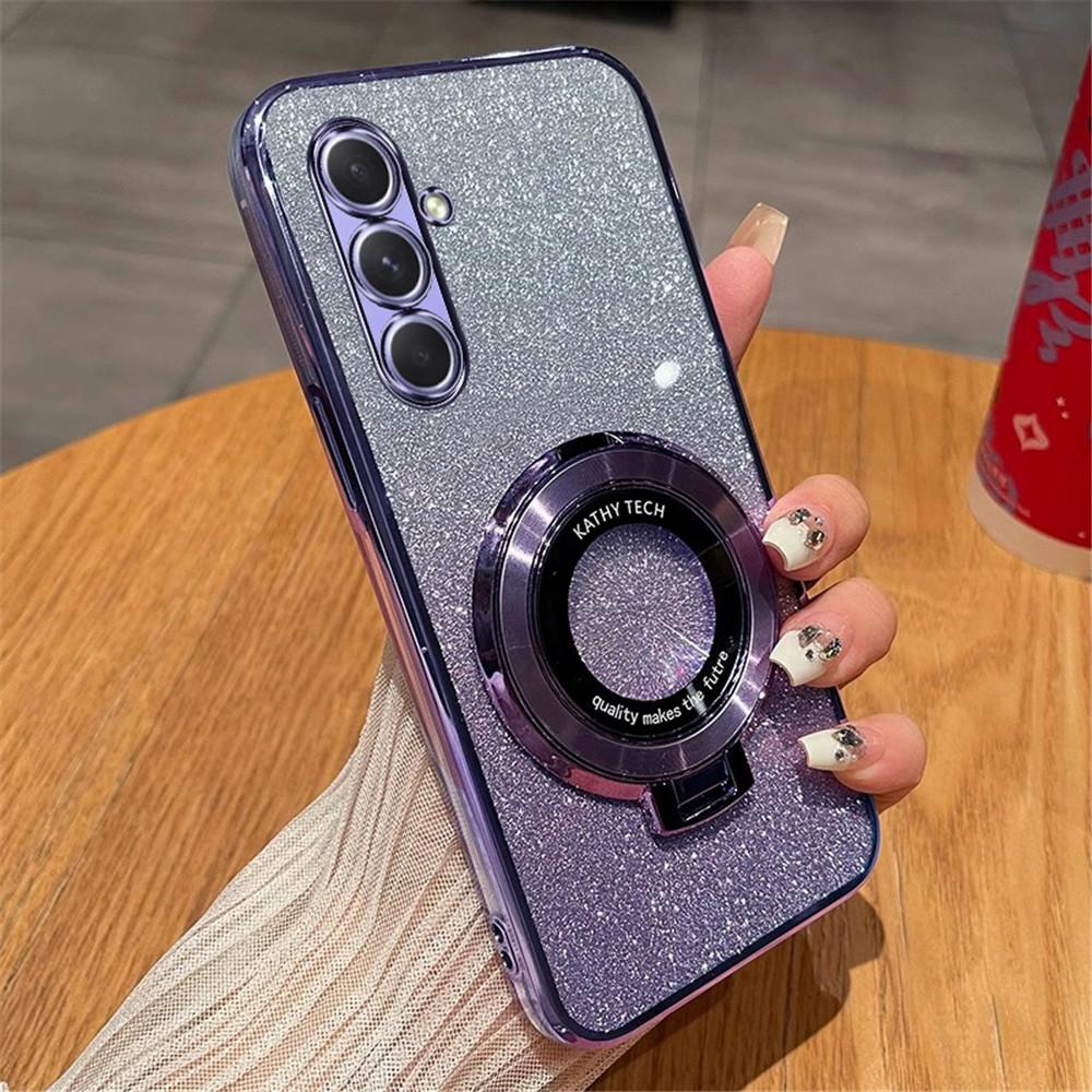 Glitter Plating Magnetic Holder Phone Case For Samsung Galaxy M55 M14 M54 M23 M52 M31 M21 M30S M51 M35 Silicone Bracket Cover