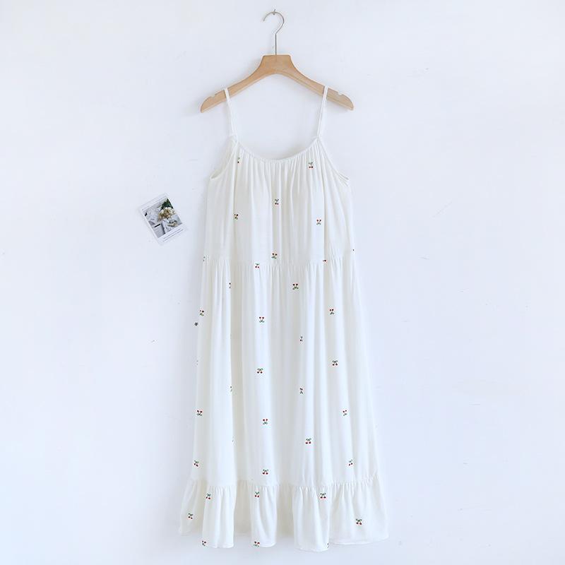 Dames Zomer Dun Stijl Jurk met Borstkussentje Kleine Kers Geprint Nachtkleding Jurk