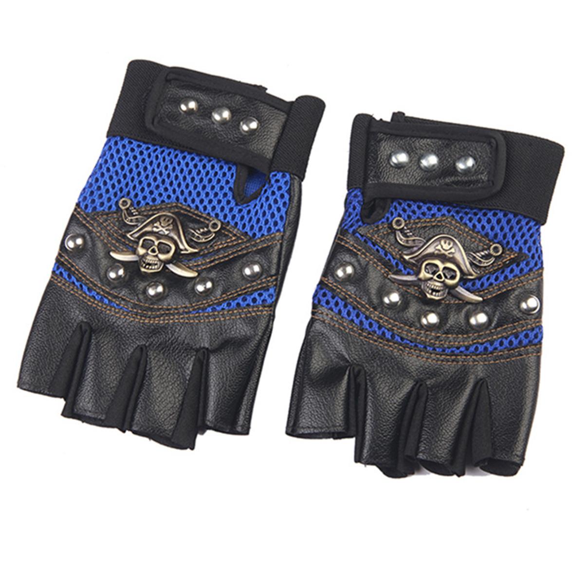 

PU leather fingerless gloves, men s and women s skull rivet gloves, pirate captain, hip-hop fitness gloves, motorcycle riding ha One Size