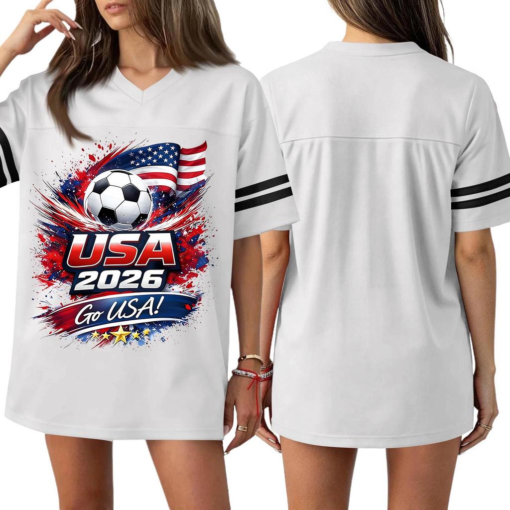 Women's Casual & Stylish V-Neck Sports — Print Short-Sleeve Athletic T-Shirt Top