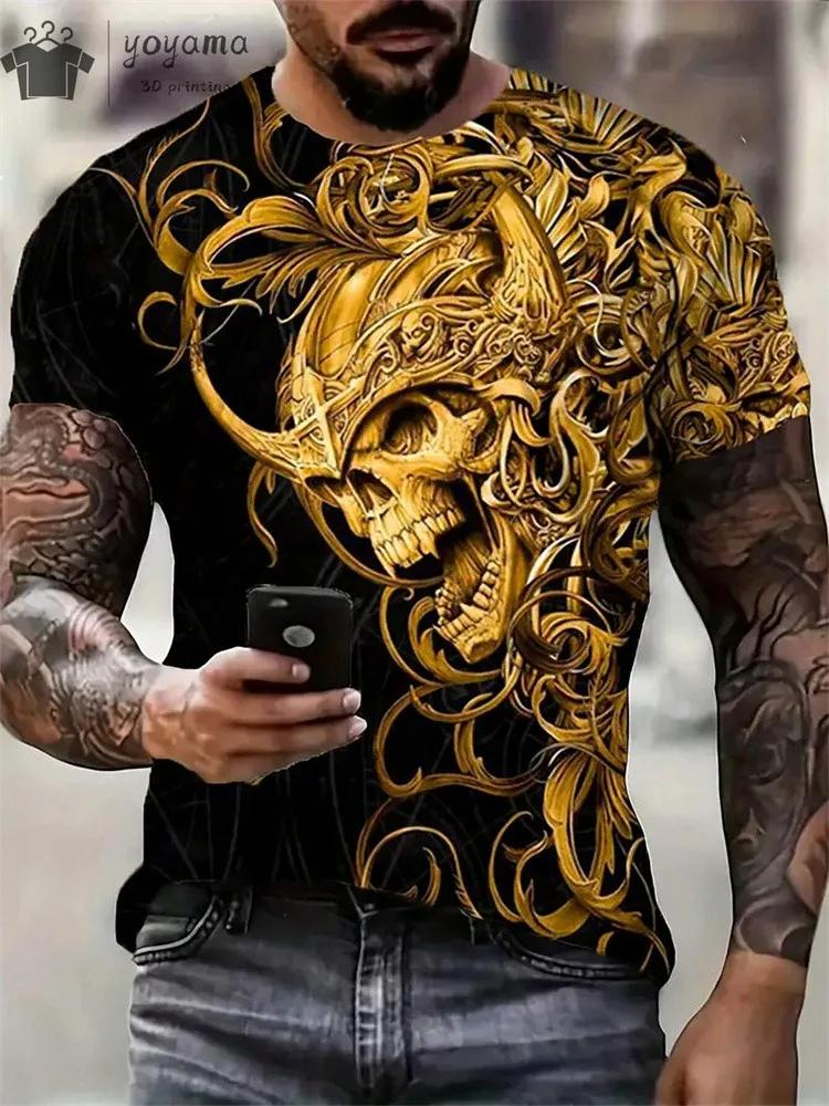 New Men's Horror Skull Print T-Shirt 3D O-Neck Short Sleeve Fashion Oversized T-Shirts Men's Summer Street Clothing