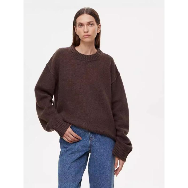 VEZFAA Women's Fashion Casual Fall Winter Solid Color Print Long Sleeve O-Neck Sweaters