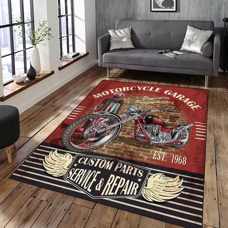 Vintage Classic Motorcycle Garage 3D Printed Carpet Living Room Retro Race Car Large Rug Home Decor Bedroom Non-Slip Floor Mat