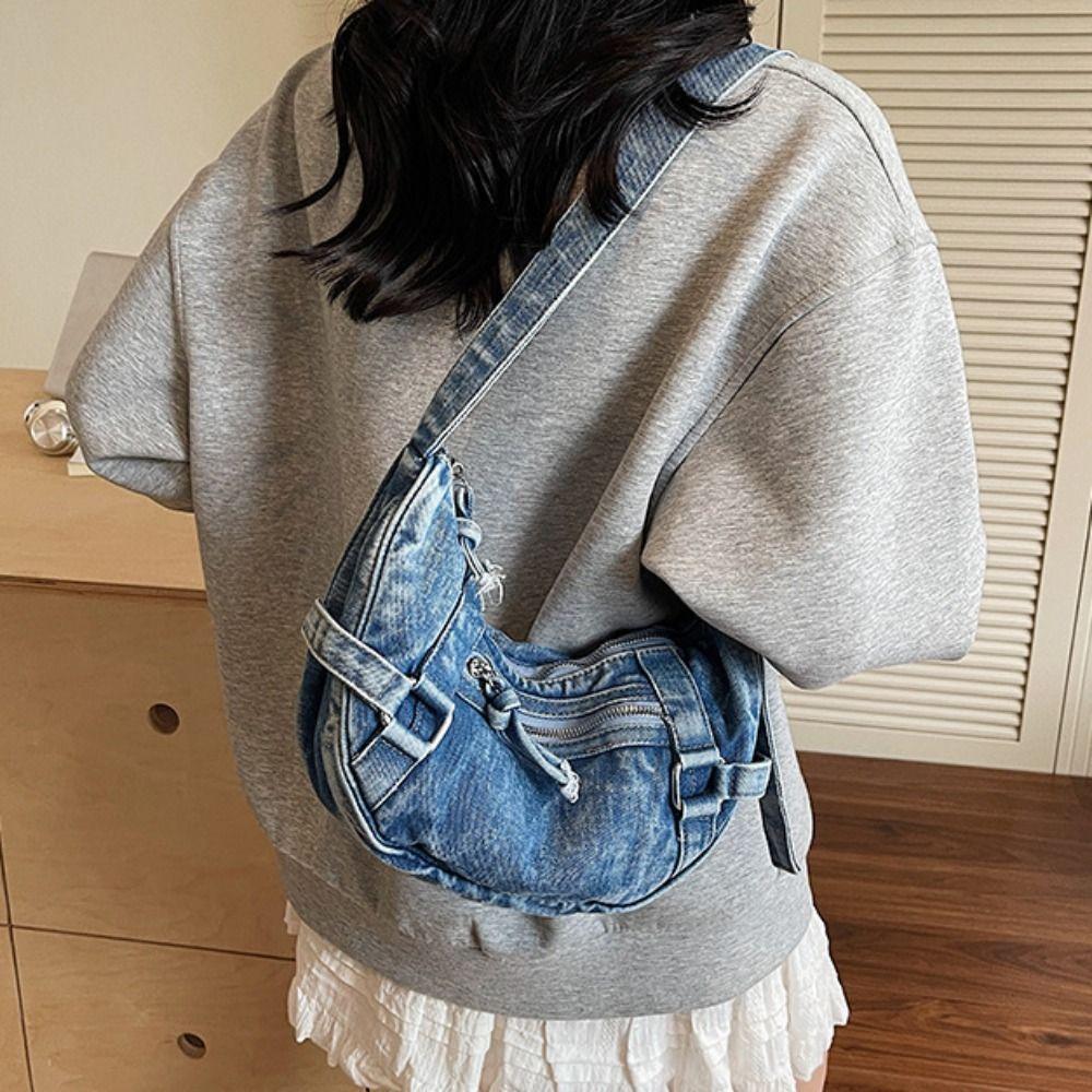 Retro Denim Crossbody Bag American Style Casual Tote Bag Leisure Handbag Lady