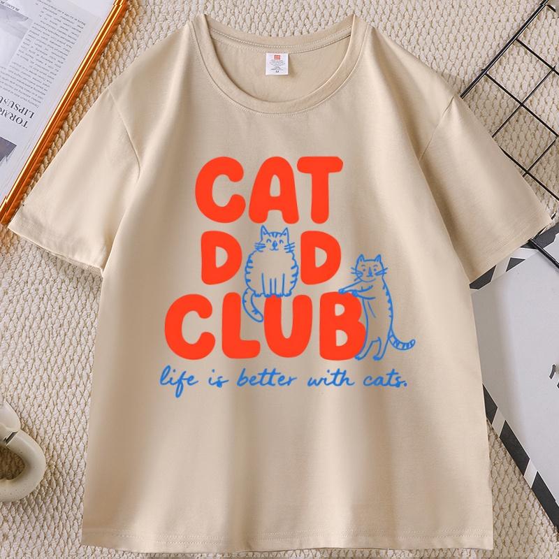 Cat Dad Club Tshirt Funny Pet Lover Crewneck Cotton Short Sleeve Tshirt Y2k Streetwear Male Clothes Graphic Tees Elastic Tops