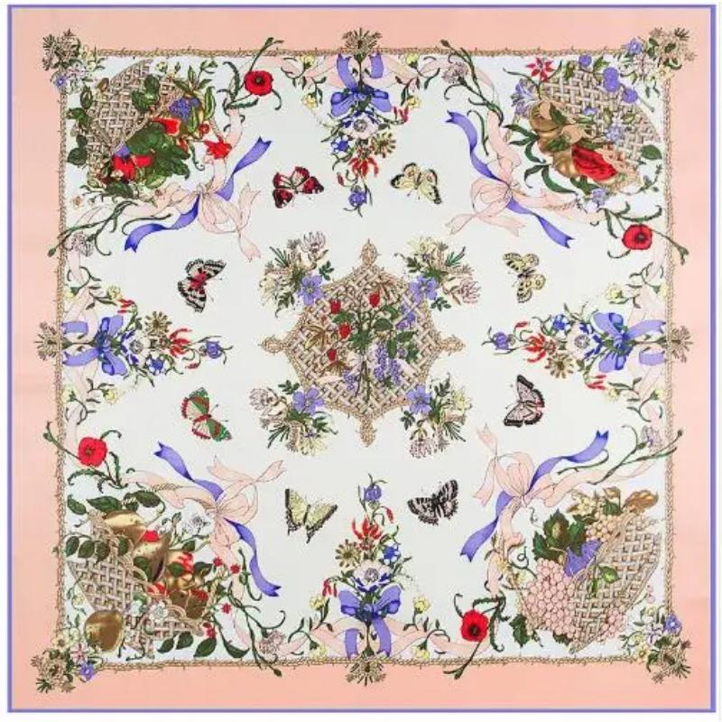 New Brand Bandana Shawl 100% Twill Silk Scarf Floral 130cm Square Scarves Print Kerchief Woman Headband Hijab Scarf&Wraps