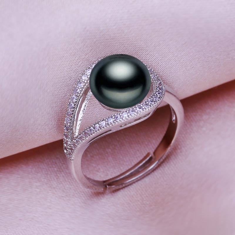seniko Naturlige ferskvannsperleringer for kvinner mote kvinnelige cubic zirconia CZ ring perle smykker justerbar ring