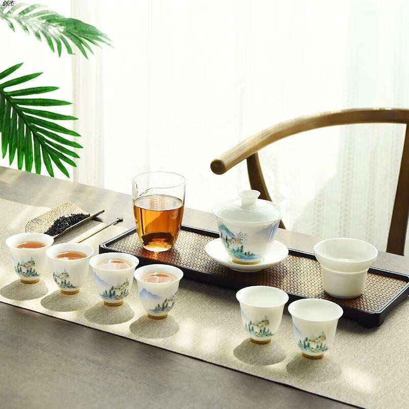 Bama Spring Mountain White Porcelain Tea Set (10-Piece Gift)