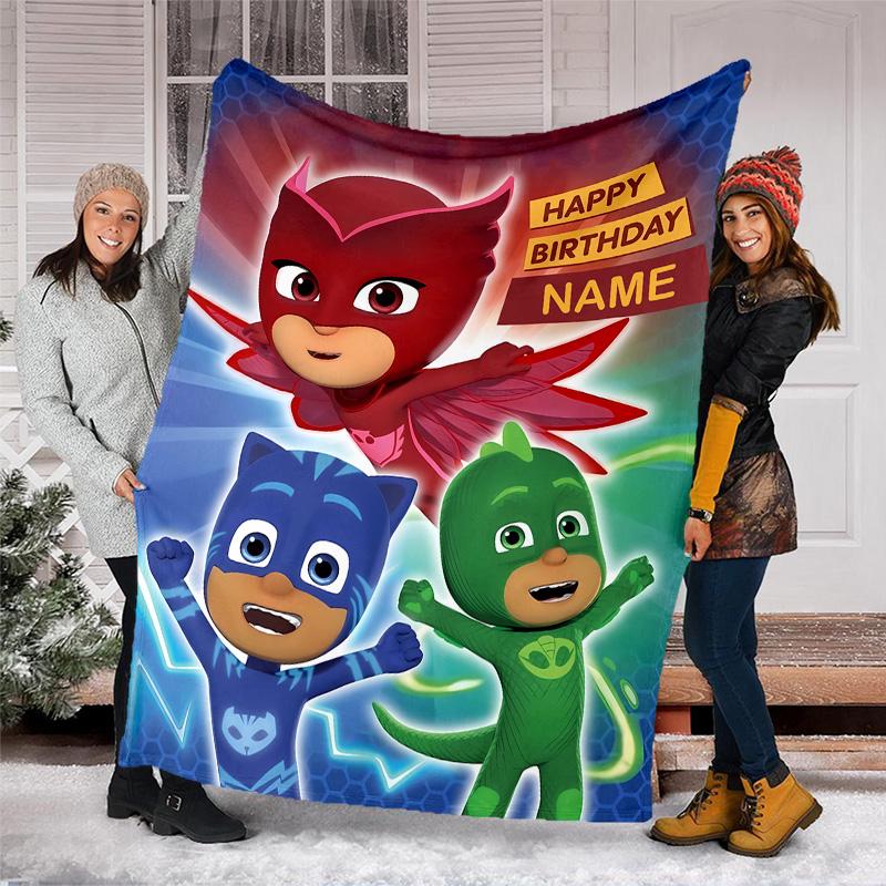 Customizable PJ Marks Throw Blanket – Personalized Name, All-Season Cozy Snug Blanket, Machine Washable, Personalized Blanket