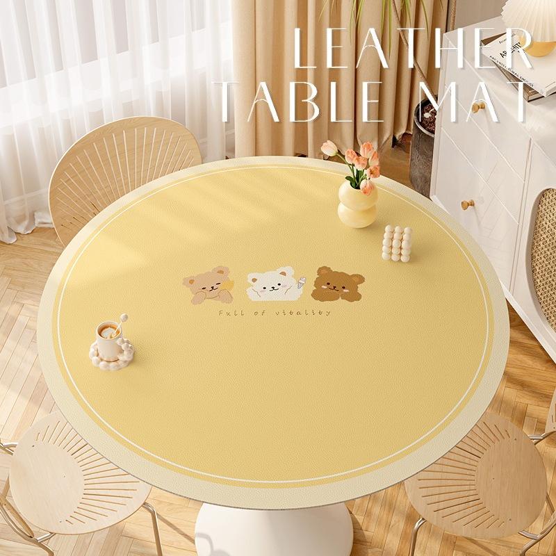 Cartoon Cute Small Round Table Mat Oil-Proof Round Dining Table Cloth Living Room Dust-Proof High-End Cover Cloth Leather Leave-In Tablecloth