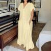 Damen Sommerkleid Revers Kurze Ärmel Einfarbig Einreihig Lässig Langes Kleid