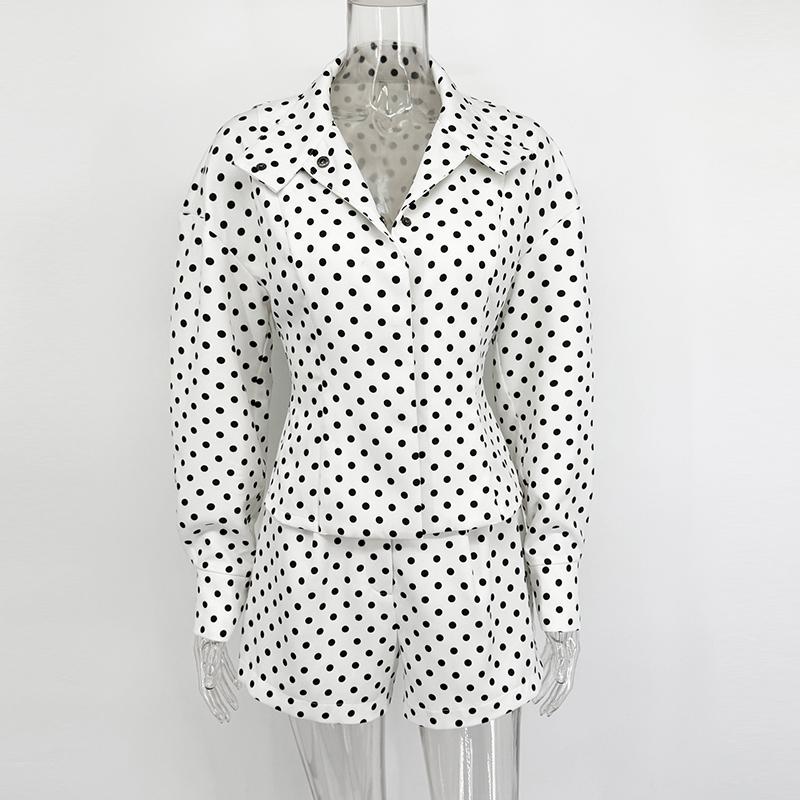 2 Piece Sets Polka Dots Print Suits Women Commute Long Sleeve Coat Female Shorts Sets Casual 2 Piece-Set Shorts Outfits 2026 Spring